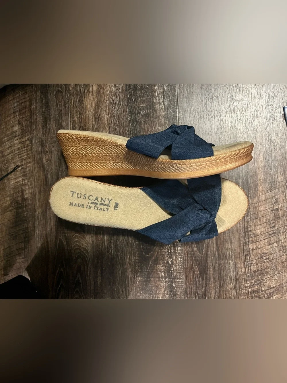 Knotted Navy Espadrille Wedge Slide - Women